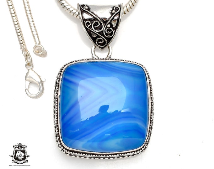 2.18 Inches Square Shaped Banded Agate Pendant & FREE 3MM Italian 925 Sterling Silver Chain V120