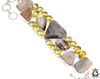 Banded Agate Desert Drusy Citrine 925 Sterling Silver Bracelet B3609