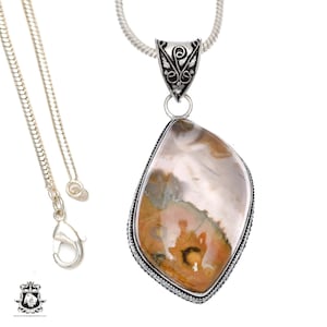 RHYOLITE-hanger jaspis regenwoud & GRATIS 2 MM Italiaanse 925 sterlingzilveren ketting V494
