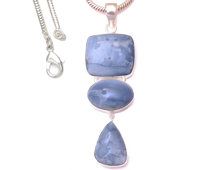 Spotted Triple Drop Owyhee Opal 925 Sterling Silver Pendant & 3MM Italian Chain P9751