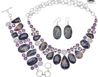 Canadian SODALITE Moonstone Amethyst Necklace Bracelet Earrings  SET606