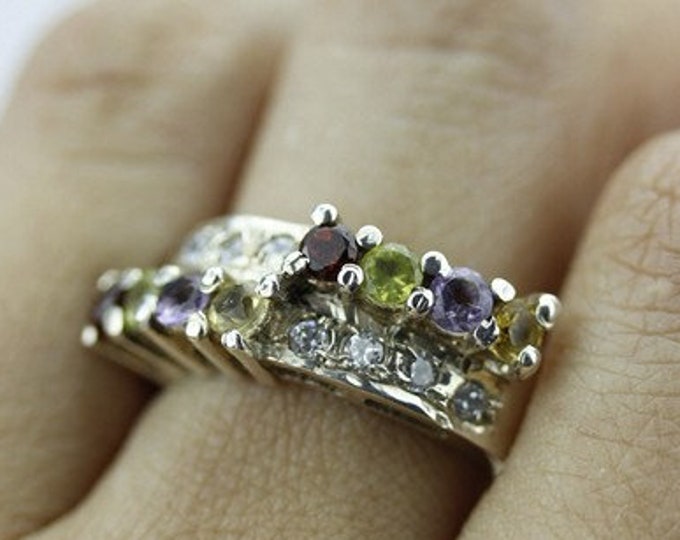 Size 6.5 WHITE TOPAZ PERIDOT Garnet Fine 925 Sterling Silver Ring (Nickel Free) r61