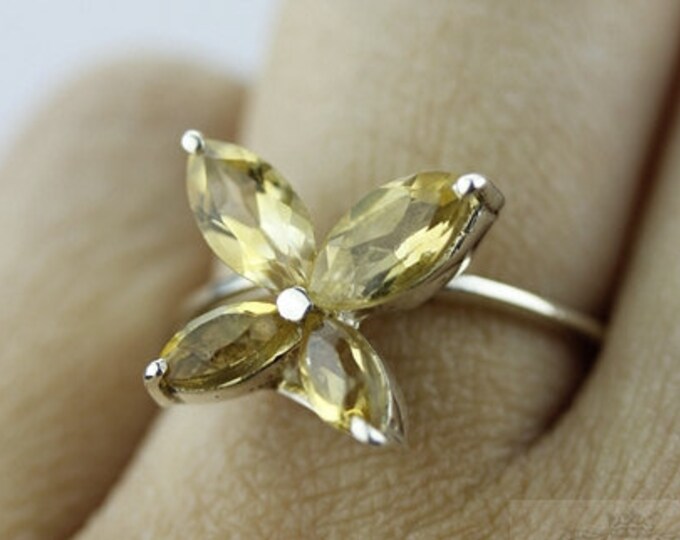 SIZE 5.5 MARQUISE Cut CITRINE Fine 925 Sterling Silver Ring (Nickel Free) r348