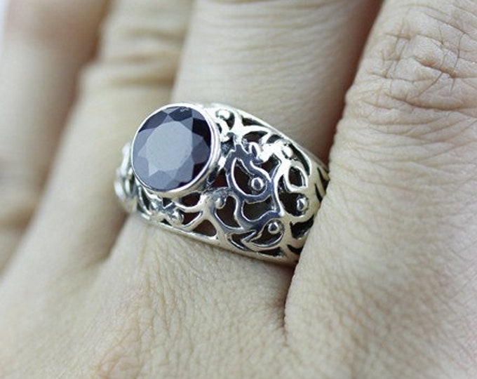 Size 6,5 FILIGREE SETTING GARNET Fine 925 Sterling Silver Ring (Nickel Free) r31