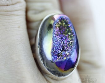 Size 6 TITANIUM DRUSY DRUZY Fine 925 Sterling Silver Ring (Nickel Free) r1160