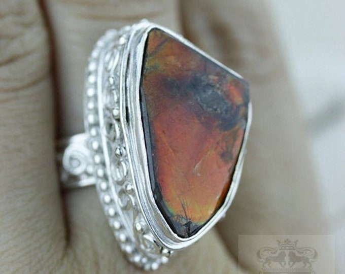 Size 6 Vintage Setting  CANADIAN AMMOLITE Fine 925 Sterling Silver Ring (Nickel Free) r1554