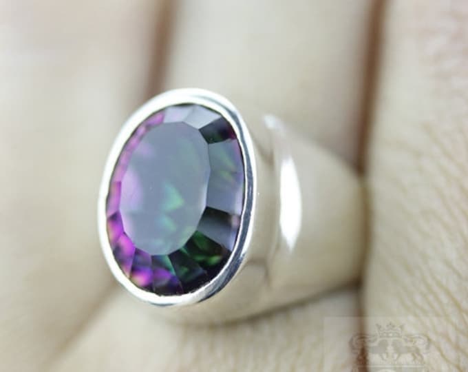 Size 6.5 Oval Cut 13 CARAT MYSTIC TOPAZ  Fine 925 Sterling Silver Ring (Nickel Free) r378