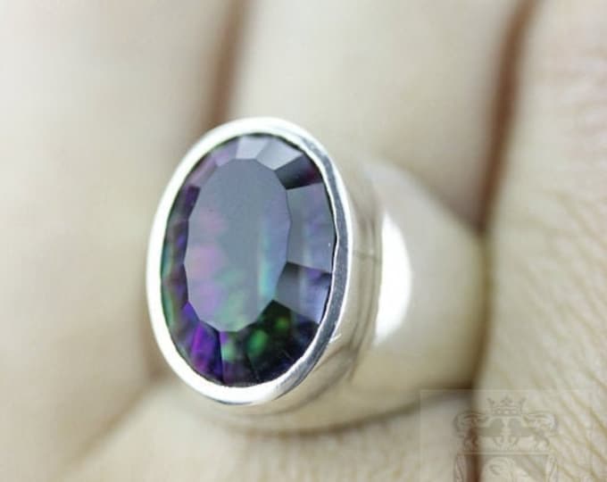 SIZE 7 Oval Cut MYSTIC TOPAZ Fine 925 Sterling Silver Ring (Nickel Free) r385