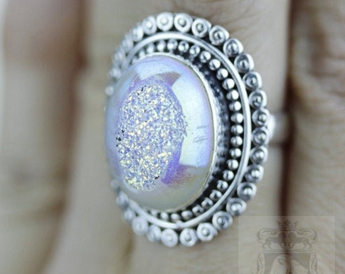 Size 6 TITANIUM WINDOW DRUSY Fine 925 Sterling Silver Ring (Nickel Free) r1446