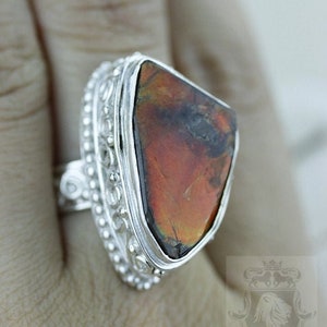 Bague vintage en argent sterling 925 avec AMMOLITE CANADIENNE (sans nickel) r1554