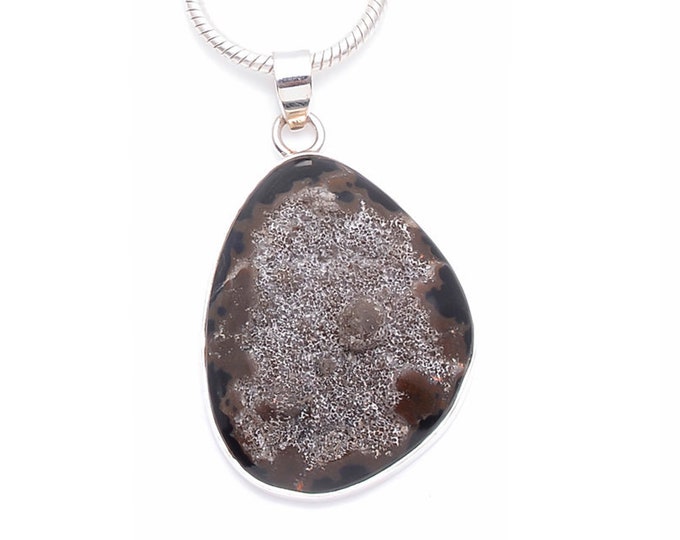 Geode AGATE Drusy DRUZY Fine 925 Sterling Silver Pendant & FREE 3MM Italian 925 Sterling Silver Chain P6247