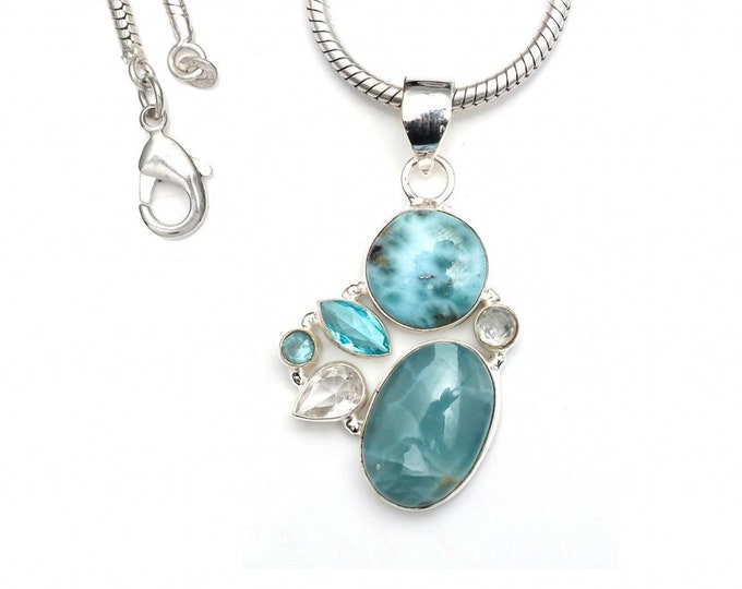 Larimar 925 Sterling Silver Pendant & 3MM Italian 925 Sterling Silver Chain P9282