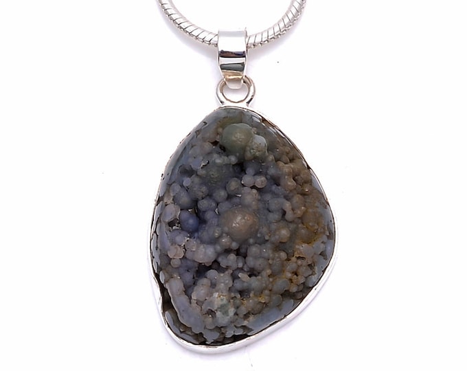 2.5 Inch GRAPE AGATE Fine 925 Sterling Silver Pendant & FREE 3MM Italian 925 Sterling Silver Chain P6295