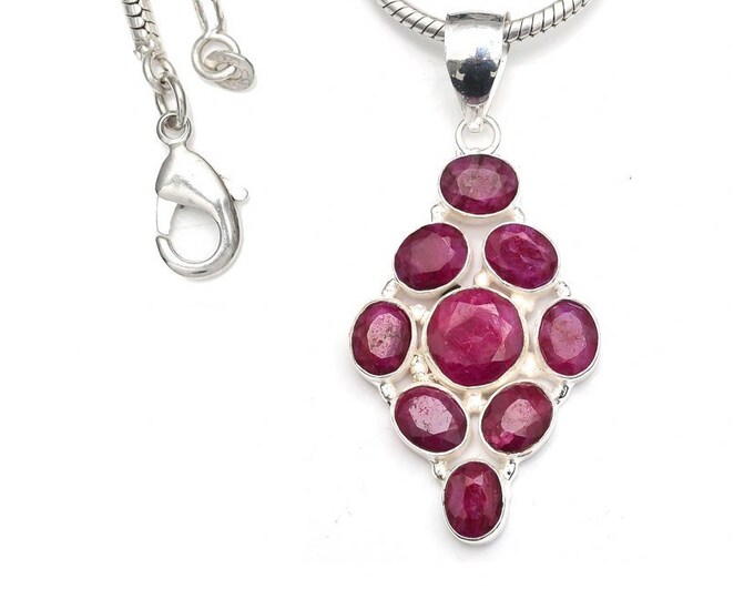 Ruby 925 Sterling Silver Pendant & 3MM Italian 925 Sterling Silver Chain P9225