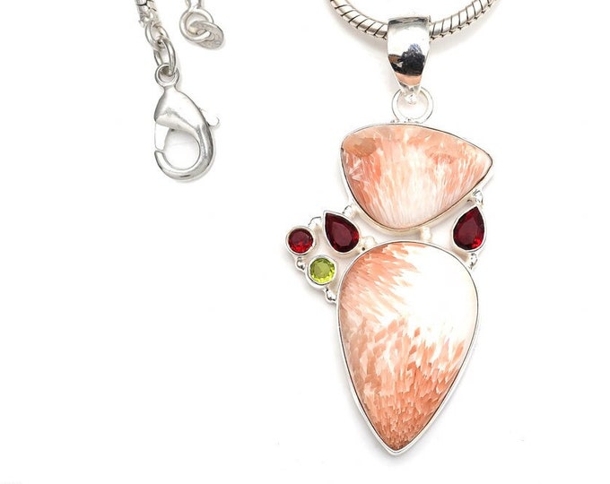 Scolecite 925 Sterling Silver Pendant & 3MM Italian 925 Sterling Silver Chain Energy Healing  P9353