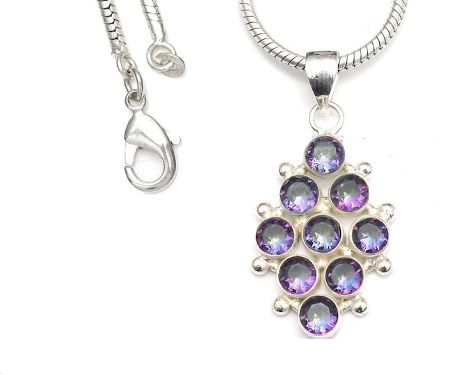 Mystic Topaz 925 Sterling Silver Pendant & 3MM Italian 925 Sterling Silver Chain P9210