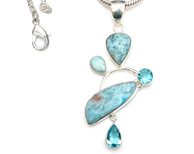 Larimar London Blue Topaz 925 Sterling Silver Pendant & 3MM Italian 925 Sterling Silver Chain P9356