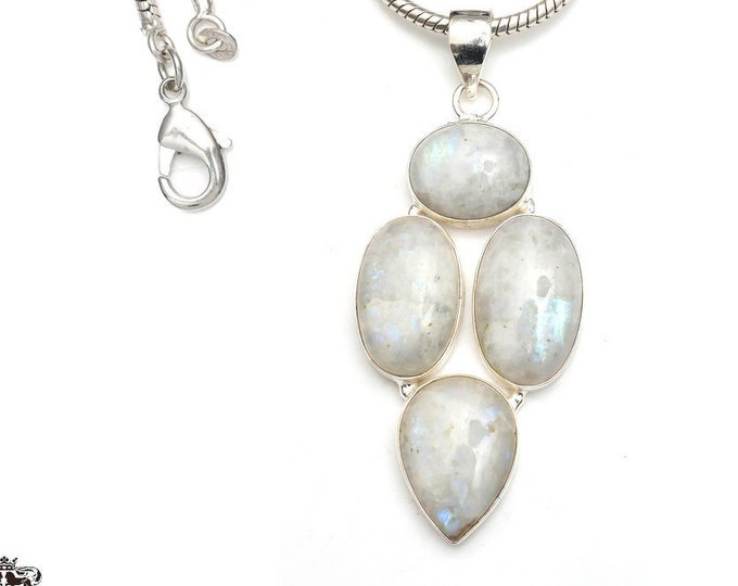 Rainbow Moonstone 925 Sterling Silver Pendant & 3MM Italian 925 Sterling Silver Chain P9346