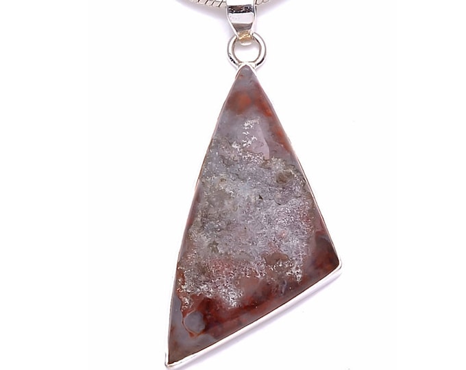 3 inch Semi-Rough Polished THULITE Fine 925 Sterling Silver Pendant & FREE 3MM Italian 925 Sterling Silver Chain P6220