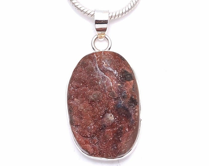 THULITE Druzy Fine 925 Sterling Silver Pendant & FREE 3MM Italian 925 Sterling Silver Chain P6337