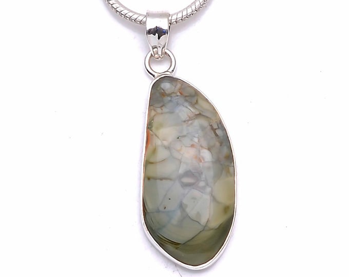 Rhyolite Rainforest Jasper Fine 925 Sterling Silver Pendant & FREE 3MM Italian 925 Sterling Silver Chain P6321