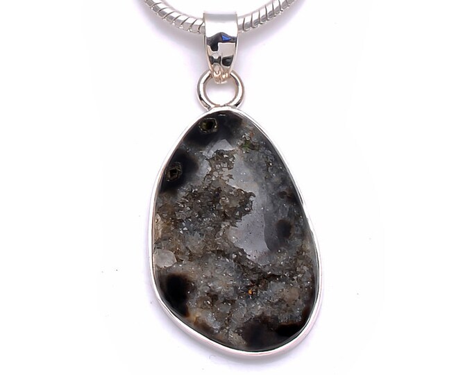 Geode AGATE Drusy DRUZY Fine 925 Sterling Silver Pendant & FREE 3MM Italian 925 Sterling Silver Chain P6197