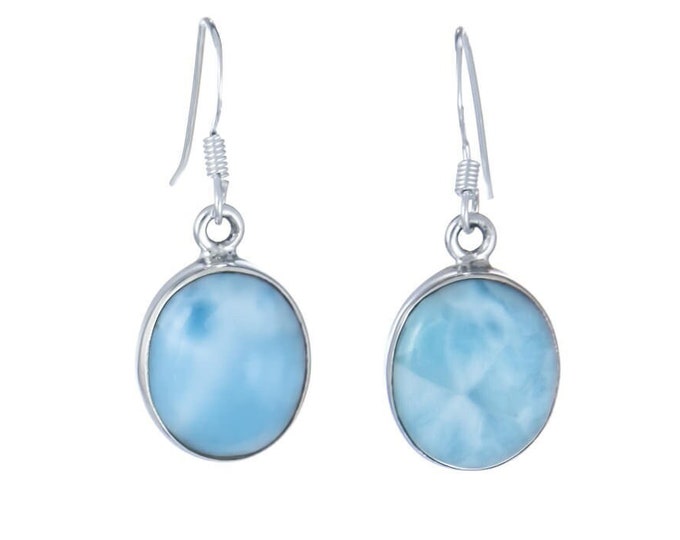 Genuine Larimar Dangle & Drop Earrings 925 Solid (Nickel Free) Sterling Silver Earrings WHOLESALE price / Made in Canada