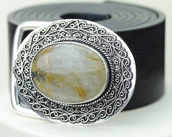 Rutile Quartz Belt Buckle • gift for him