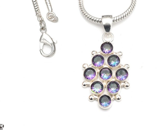 Mystic Topaz 925 Sterling Silver Pendant & 3MM Italian 925 Sterling Silver Chain P9211