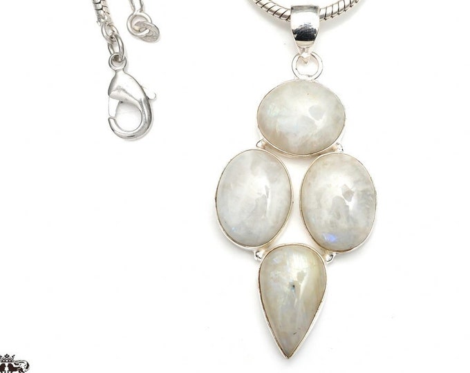 Moonstone 925 Sterling Silver Pendant & 3MM Italian 925 Sterling Silver Chain P9344