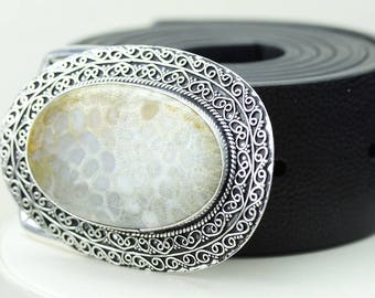 Bali Fossilized Coral Belt Buckle by Indigenous Artisans