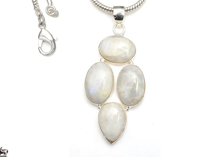 Moonstone 925 Sterling Silver Pendant & 3MM Italian 925 Sterling Silver Chain P9345
