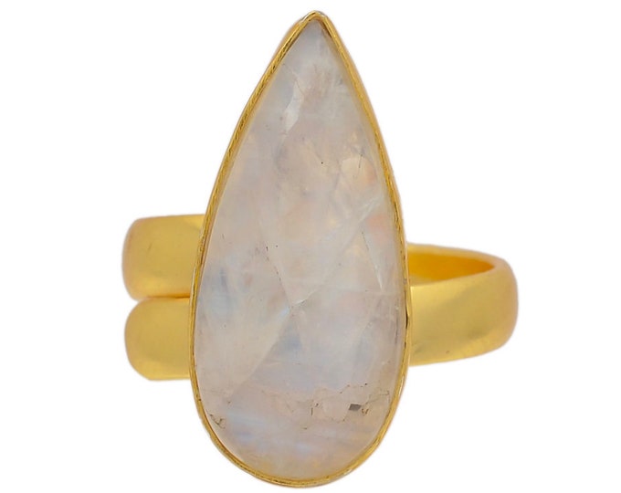 Size 6.5 - Size 8 Moonstone Ring Meditation Ring 24K Gold Ring GPR74
