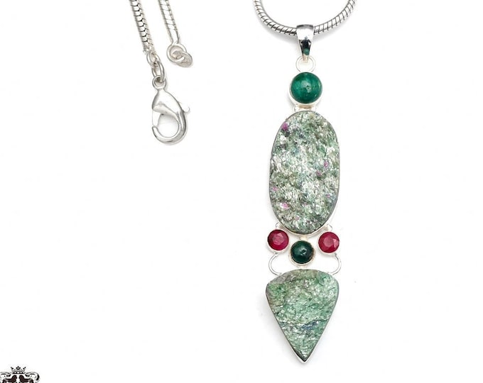 Ruby Zoisite 925 Sterling Silver Pendant & 3MM Italian 925 Sterling Silver Chain P9259