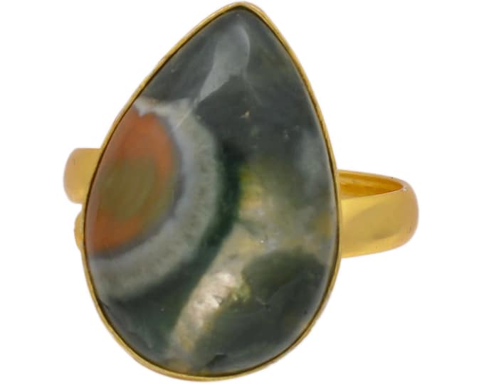 Size 10.5 - Size 12 Ocean Jasper Ring Meditation Ring 24K Gold Ring GPR111