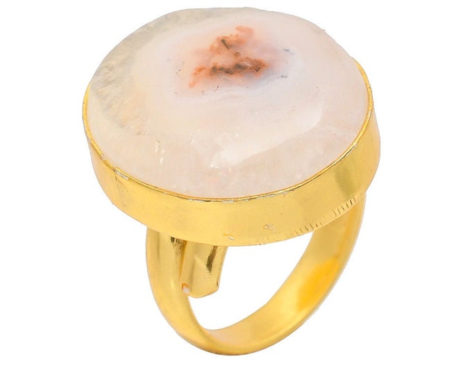 Size 6.5 - Size 8 Solar Quartz Ring Meditation Ring 24K Gold Ring GPR152