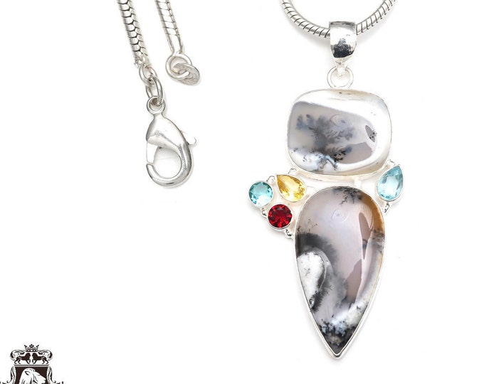 Dendritic Agate 925 Sterling Silver Pendant & 3MM Italian 925 Sterling Silver Chain P9229