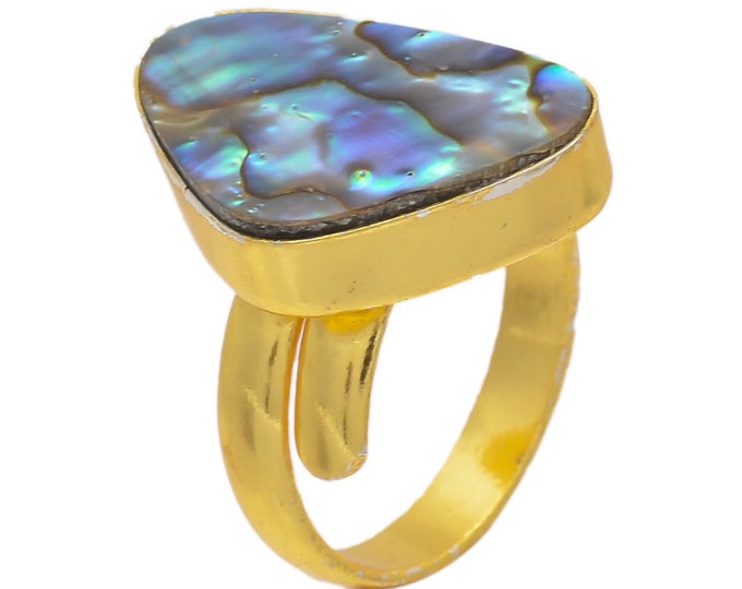 Size 8.5 - Size 10 Abalone Shell Ring Meditation Ring 24K Gold Ring GPR107