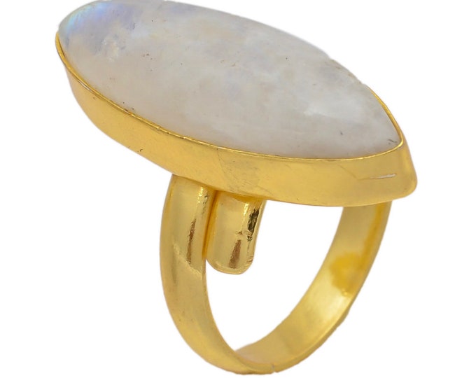 Size 8.5 - Size 10 Moonstone Ring Meditation Ring 24K Gold Ring GPR64