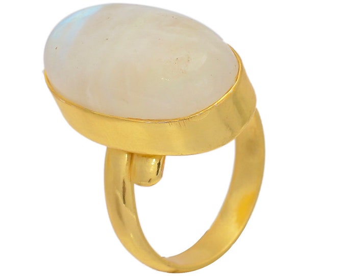 Size 6.5 - Size 8 Moonstone Ring Meditation Ring 24K Gold Ring GPR59