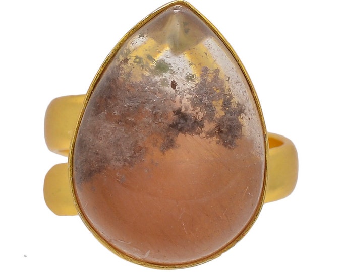 Size 6.5 - Size 8 Lodolite Quartz Ring Meditation Ring 24K Gold Ring GPR25