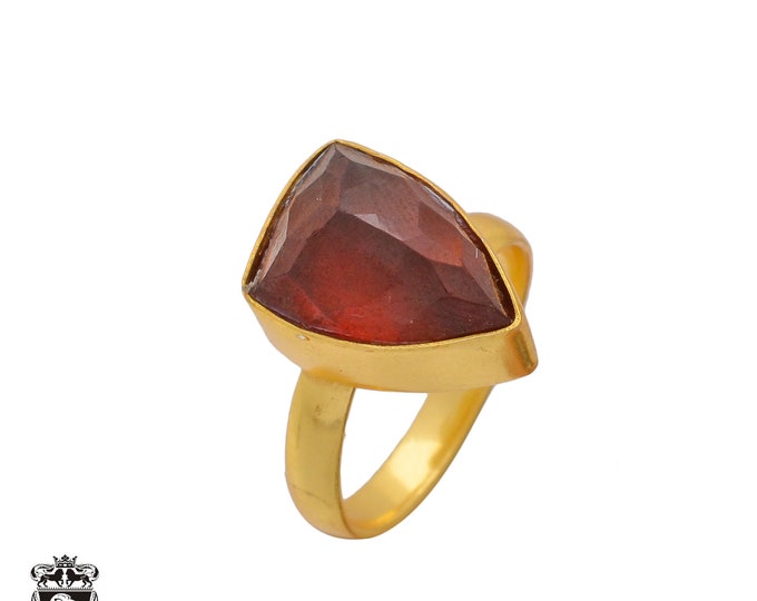 Size 8.50 - Size 10 Tanzanian Spessartite Garnet Ring Meditation Ring 24K Gold Ring GPR358