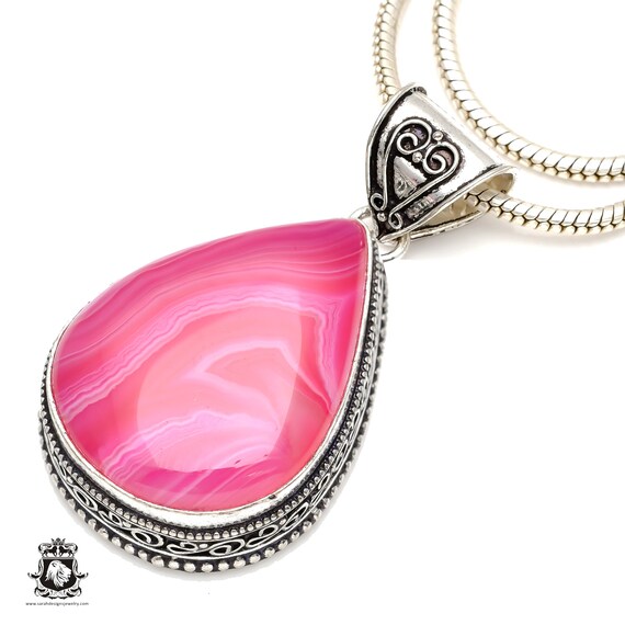 Pink Banded Agate Pendant Free 3mm Italian Snake Chain V94 Etsy Pink Banded Agate Pendant Free 3mm Italian Snake Chain V94 Etsy