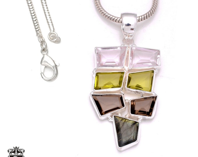 2.9 Inch Lemon Smokey Quartz 925 Sterling Silver Pendant & 3MM Italian 925 Sterling Silver Chain P8013