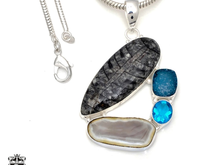 Orthoceras 925 Sterling Silver Pendant & 3MM Italian 925 Sterling Silver Chain Necklace P7792