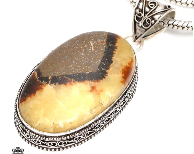 Septarian Dragonstone Pendant & FREE 3MM Italian 925 Sterling Silver Chain V973