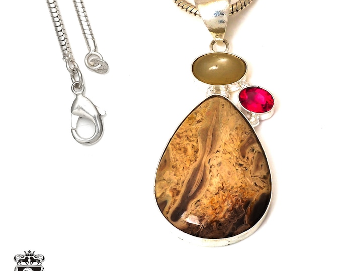Petrified Wood Gemstone Necklace • Healing Crystal Necklace • 3MM Italian Chain Birthstone Necklace P7547