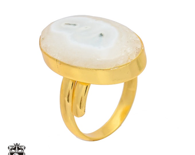 Size 10.5 - Size 12 Solar Quartz Ring Meditation Ring 24K Gold Ring GPR155