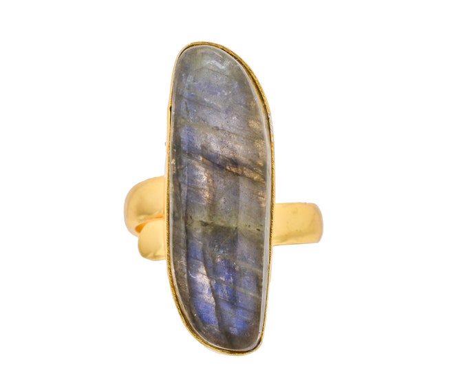 Size 7.5 - Size 9 Blue Labradorite Ring Meditation Ring 24K Gold Ring GPR1281