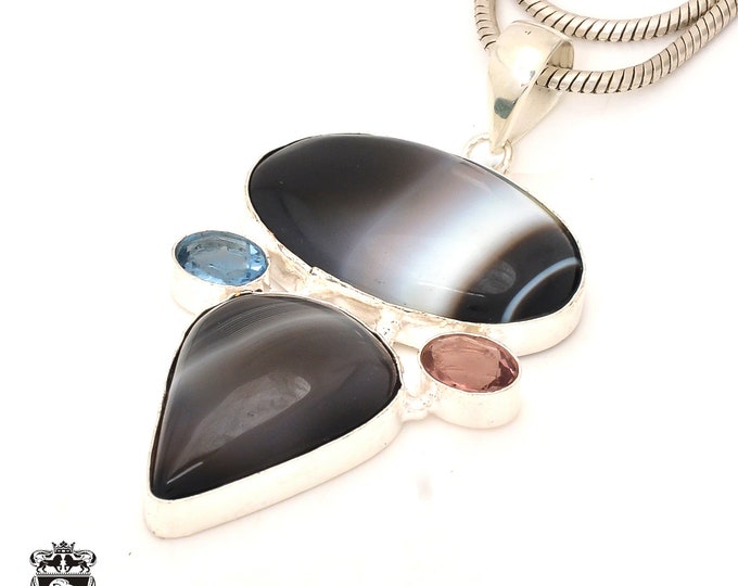 Banded Agate  Pendant & FREE 3MM Italian Snake Chain P7462